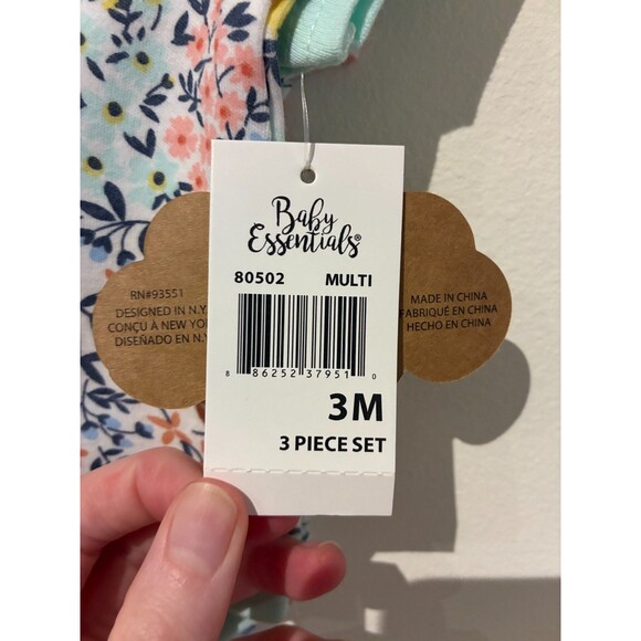 NWT Baby Essentials 3-Pack Short-Sleeve Floral Bodysuits - 3M - Picture 3 of 3